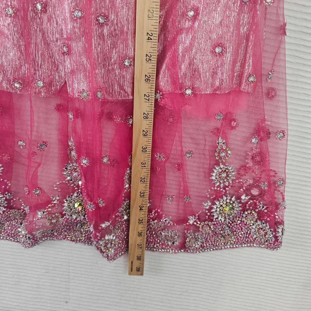 Girls Pink Embellished Indian DesiTunic Skirt Set Size 10 Beaded Sparkly Festive